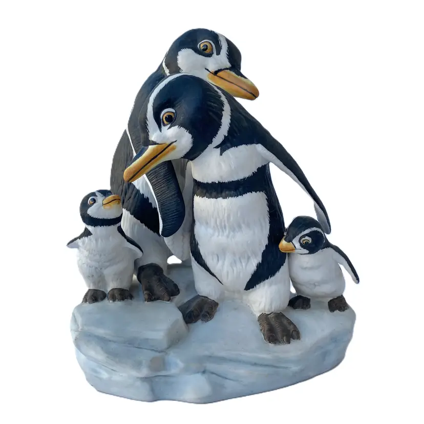 VTG Franklin Mint Fine Porcelain "We Four" Penguin Figurine Hand-painted, Signed