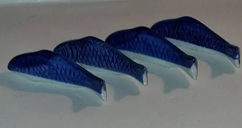 Vintage Blue Fish Porcelain Chopstick Rest/Hashioki, Set of 4. Can also be knife rests!