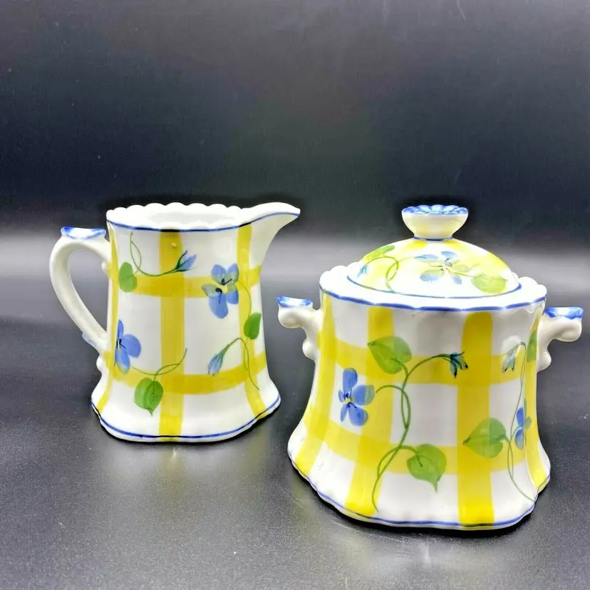 Vintage Andrea by Sadek Creamer and Sugar Set Forget Met Nots Pattern
