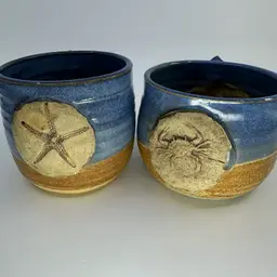 Studio Pottery Mugs Starfish & Crab Set/2