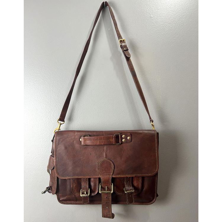 Mahogany Brown Handmade Saddle Bag School Work Commuter Green Interior