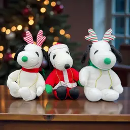 Vintage Christmas Plush Snoopy Santa & Reindeer Candy Box Holders Peanuts USF