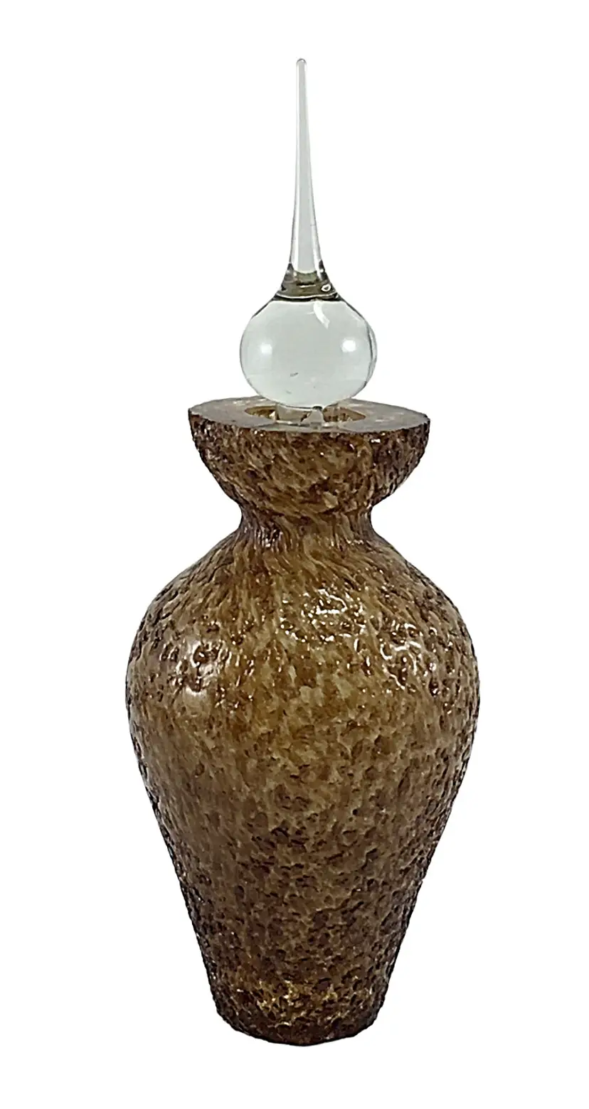 Art Glass Perfume Bottle with Stopper Brown Textured 