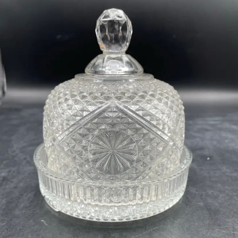 VTG Avon Fostoria Clear Glass Covered Butter Dish