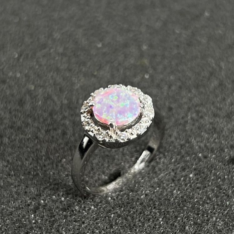 Opal and Cubic Zirconia Sterling Silver Ring size 8