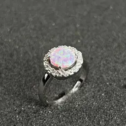 Opal and Cubic Zirconia Sterling Silver Ring size 8