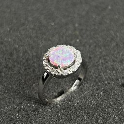 Opal and Cubic Zirconia Sterling Silver Ring size 8