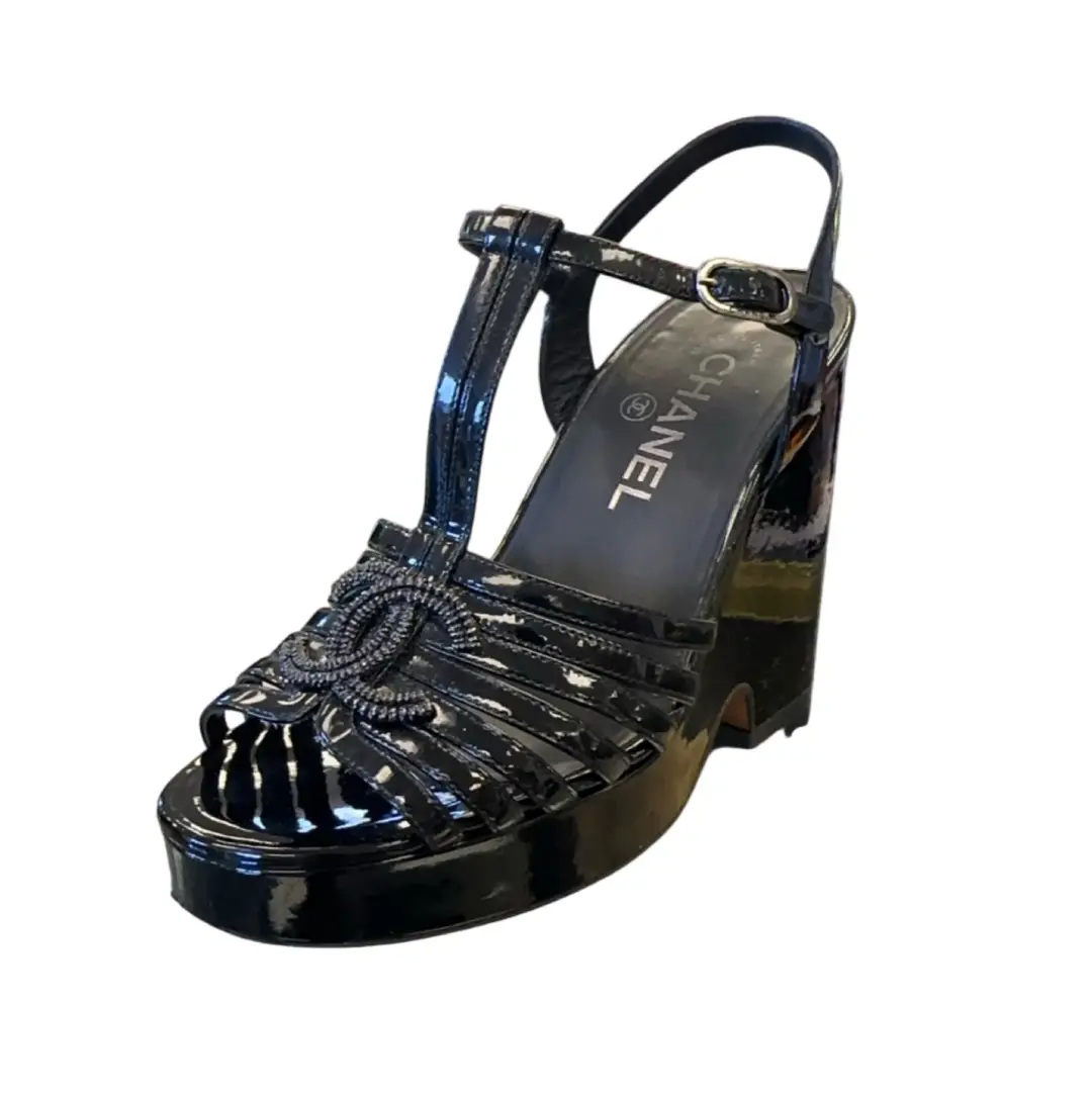 Chanel Black Patent Leather Platform SZ 37