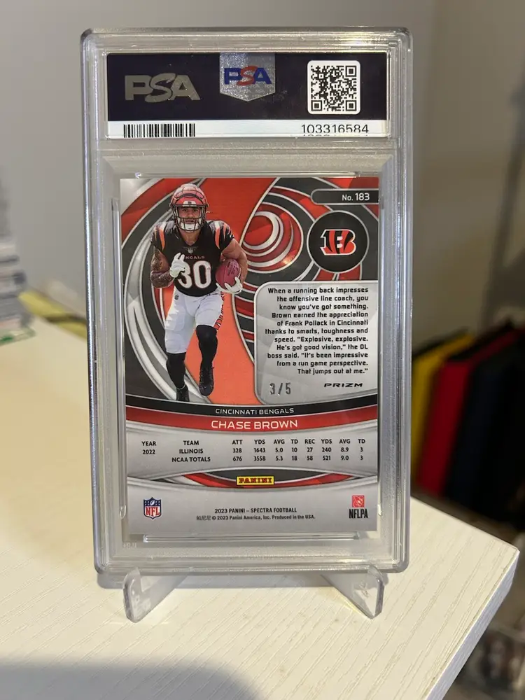 2023 Panini Spectra Chase Brown Rookie Psychedelic /5 PSA 8 Card No. 183