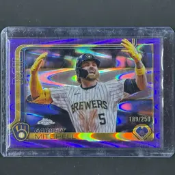 2025 Topps Chrome Baseball #28 Garrett Mitchell Purple Raywave /250 Brewers