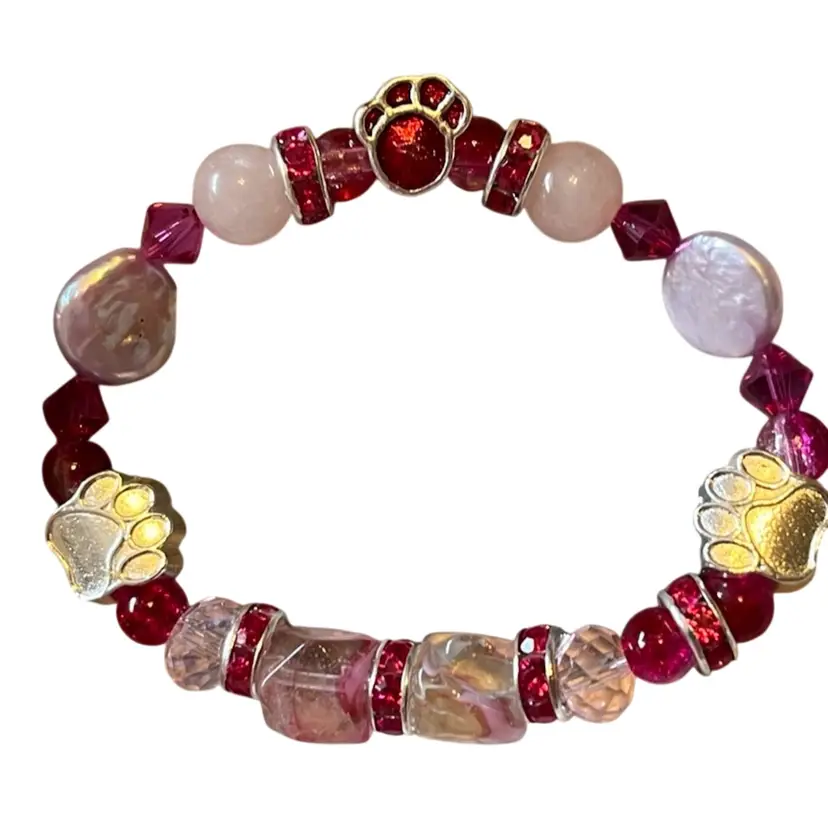 Pink Stretch Pet Bracelet With Coin Pearl Beads