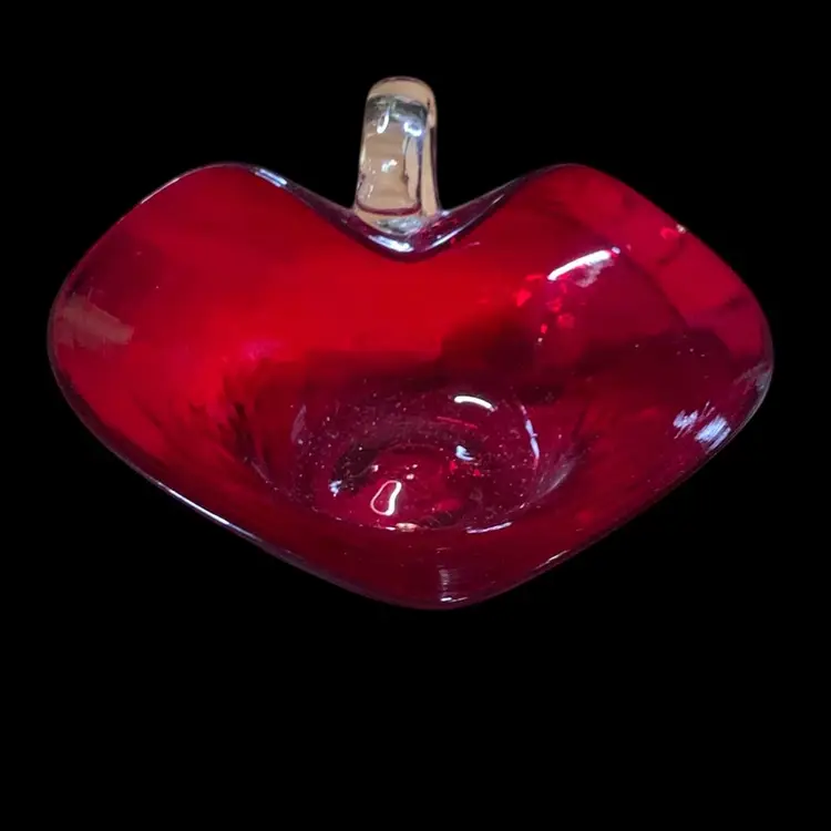 02. Vintage Glass Heart Candy Dish Nappy Ruby Red 5.75”