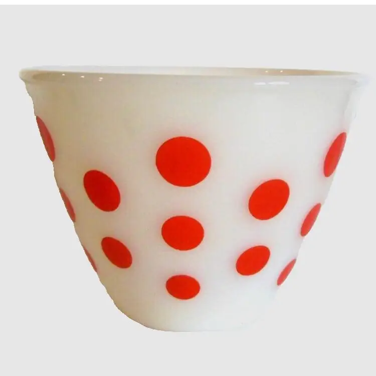 Vintage Fire King AH Red Dots On White 5.5" x 4" SMALLEST SIZE Mixing Bowl