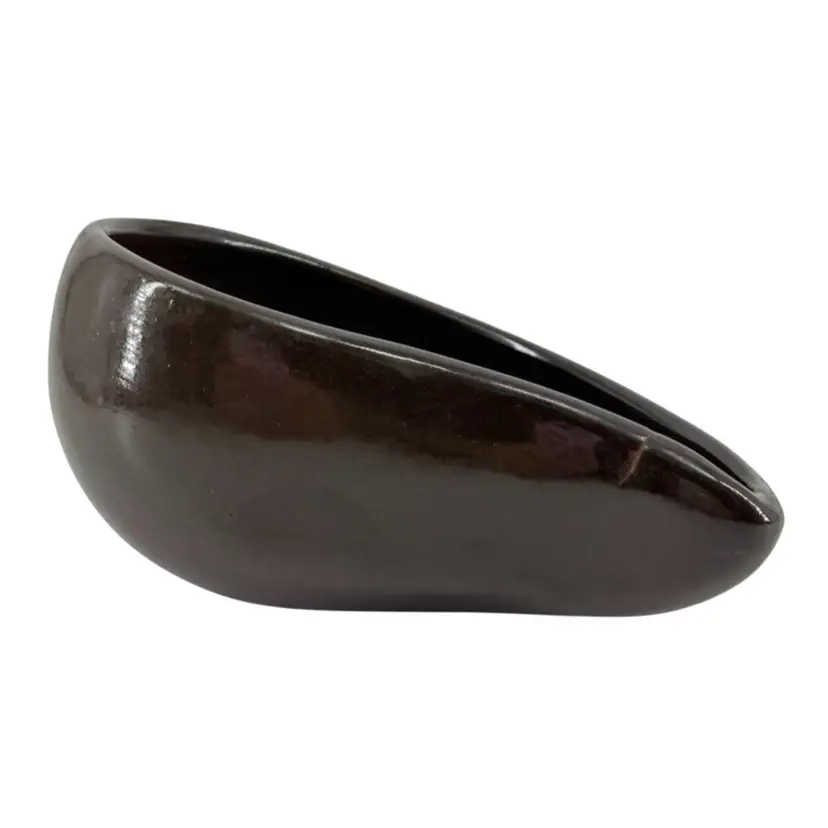 MCM Style Pottery Brown Tear Drop Dish Signed