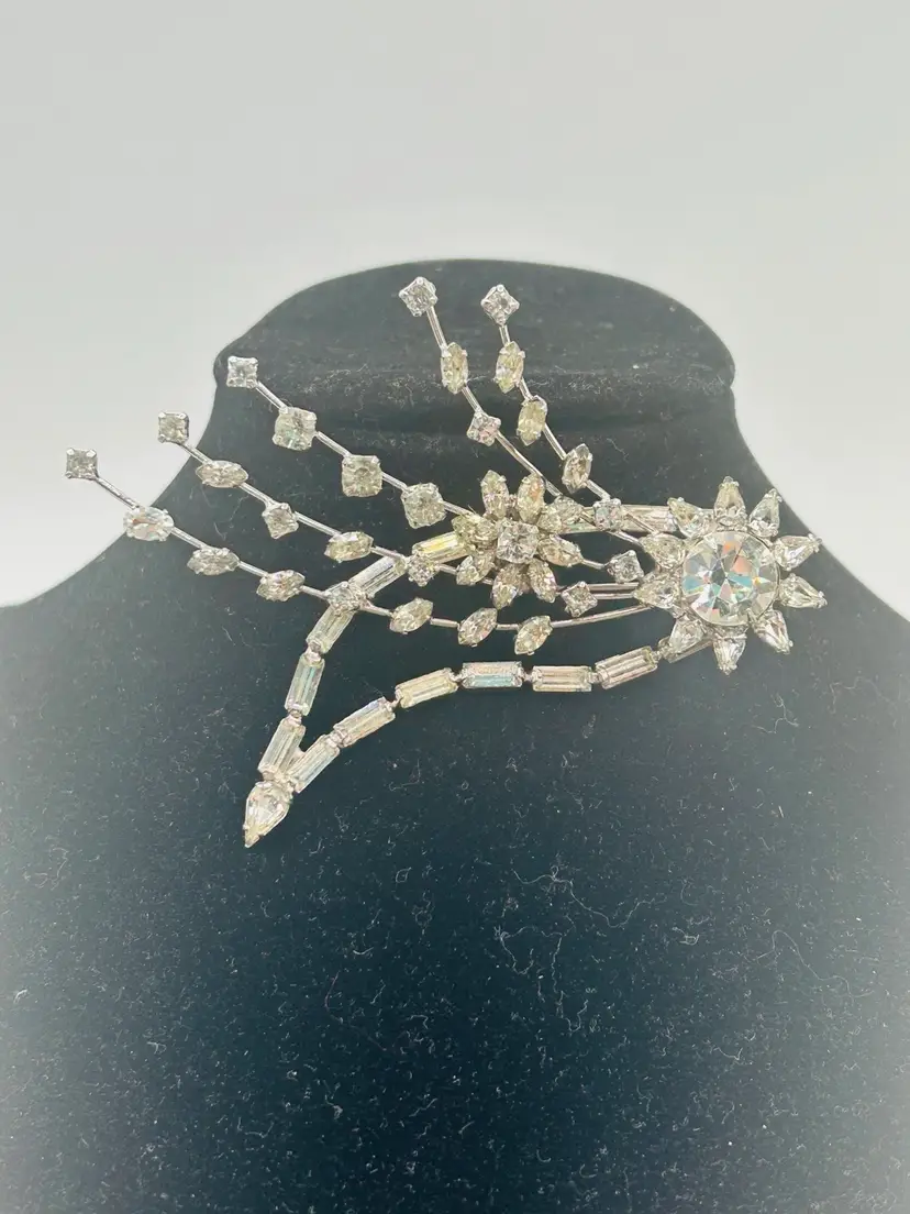Vintage Clear, Rhinestone, Brooch, Abstract Shape