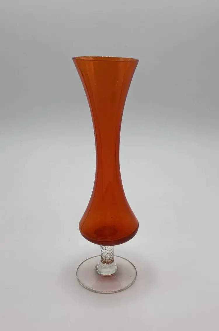 Vintage Bud Vase National Potteries Co Art Glass Orange And Clear