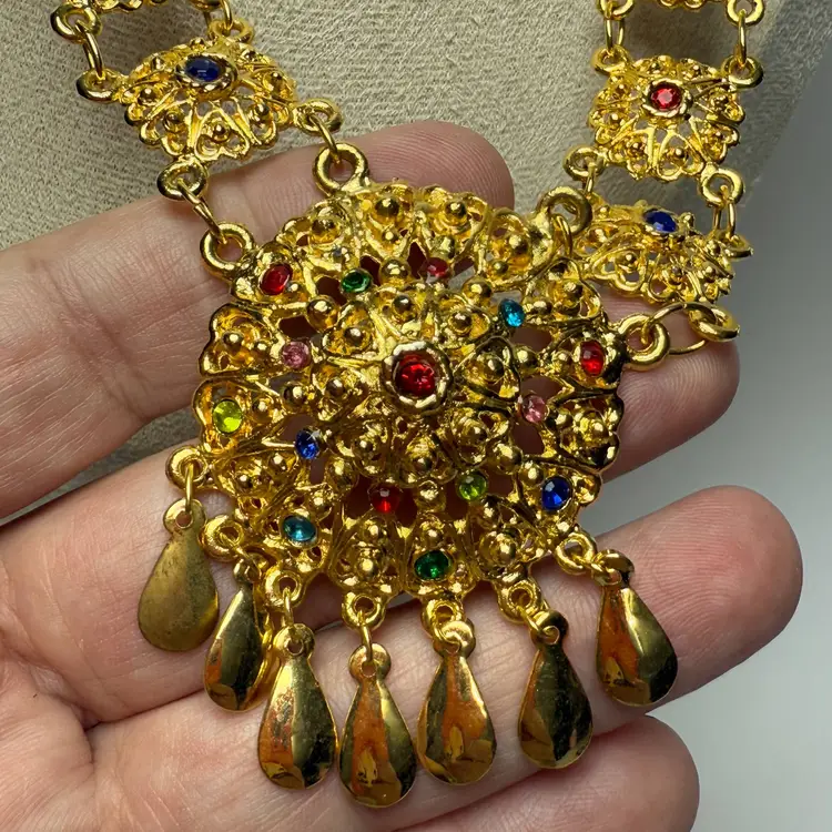 Kundan Indian Jewelry 20" Bright Gold Tone Bridal Necklace Bollywood Rhinestones