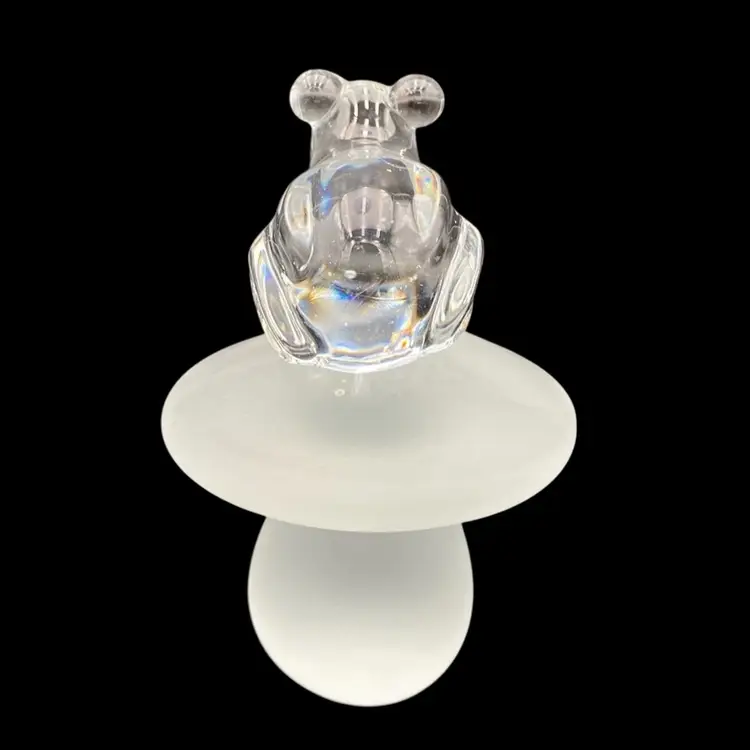 Vintage Napkoware Clear Glass Frog sitting on a Satin Glass Mushroom