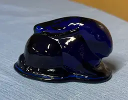 Viking Bunny Cobalt Art Glass Rabbit Paperweight Figurine 4” long sticker