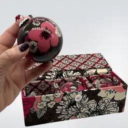 Vera Bradley Ornament Trio, Mocha Rouge Fabric Box 8.5”