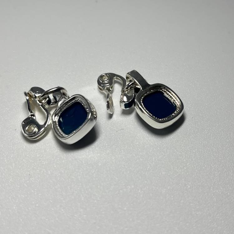 Vintage HMN Blue/Silver tone Clip On Earrings