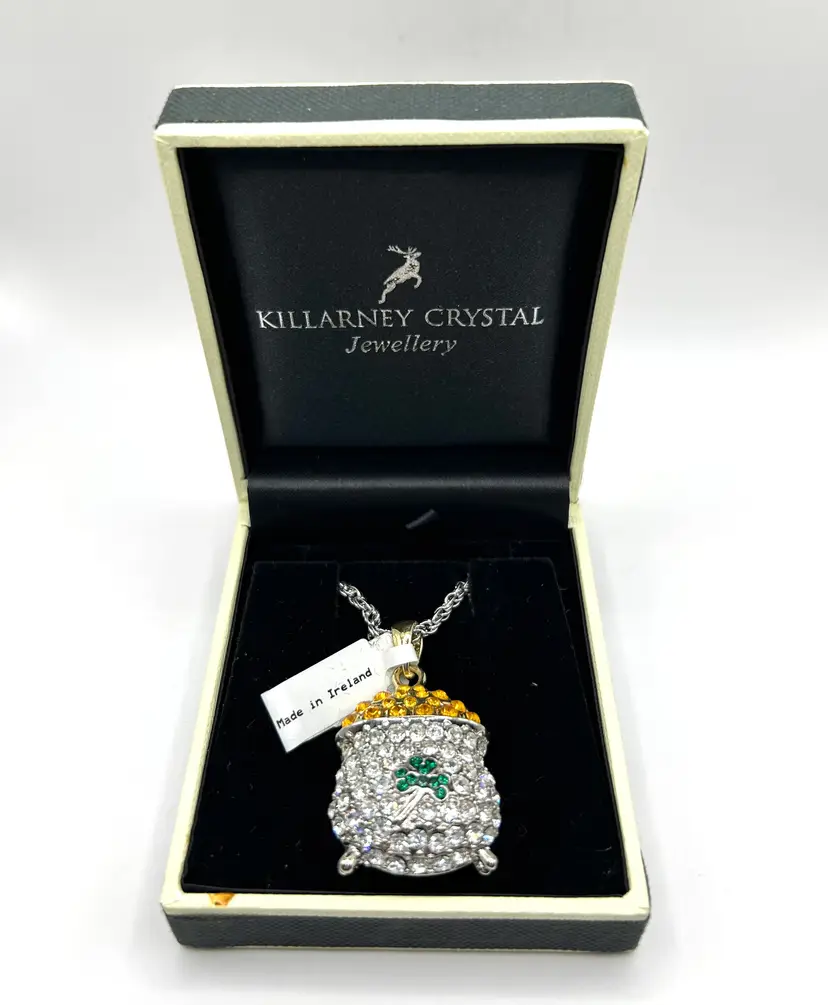 Signed Killarney Crystal Pot of Gold Necklace 36β with 2β extender NIB Perfect for St. Patrickβs Day!