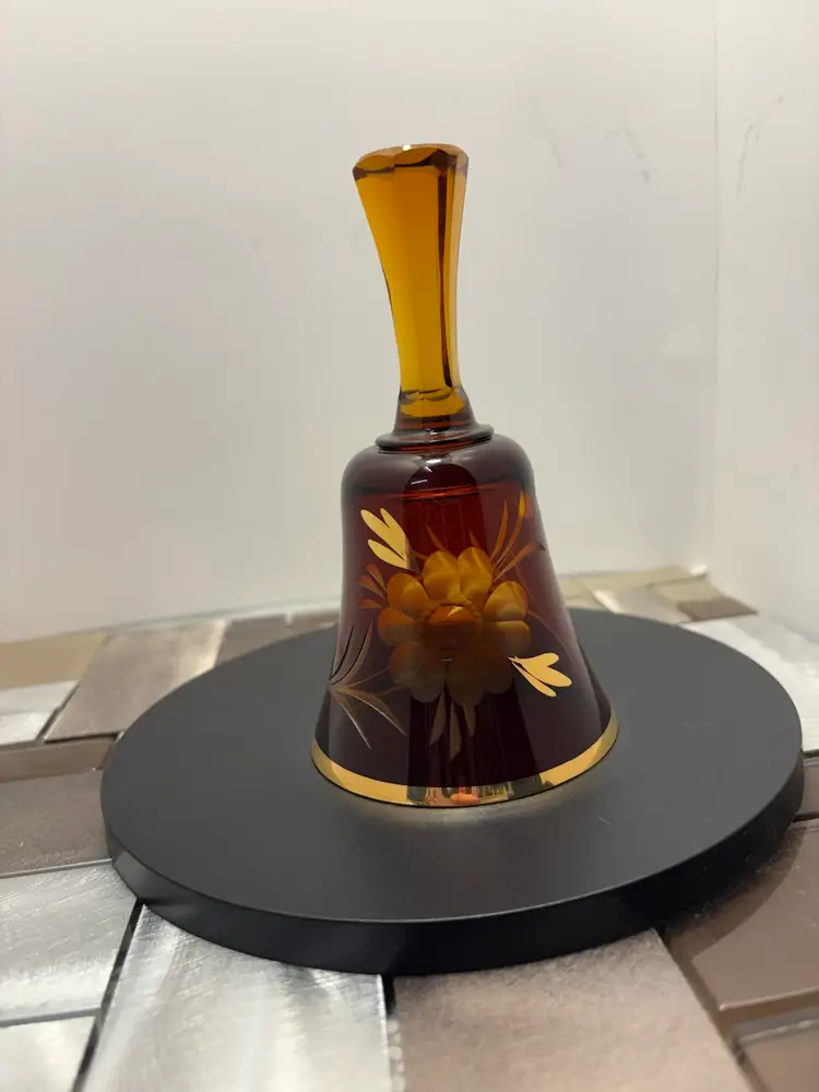 Vintage Authentic Egermann of Czech Republic, Amber Crystal Bell