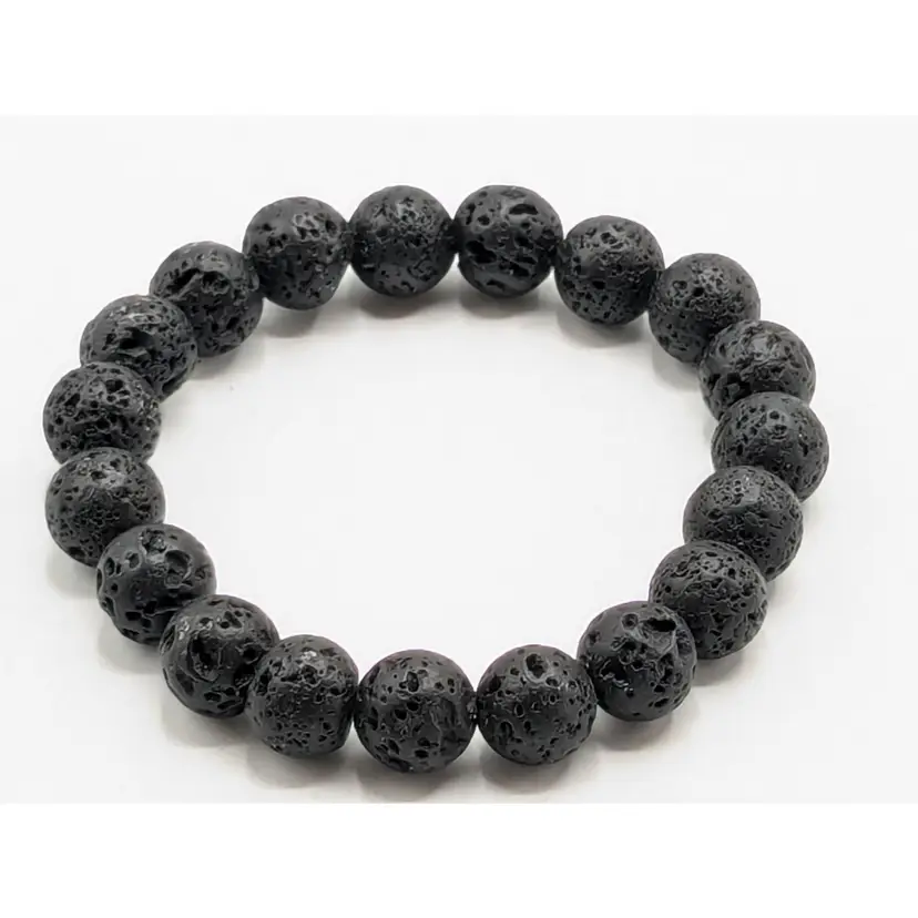 Black Lava Rock Beaded Stretch Bracelet