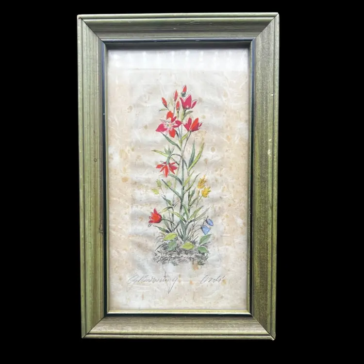 #338B Beautiful Vintage Framed Watercolor Botanical
Print? Signed
Has Condition Issues But It Is A Fabulous Piece