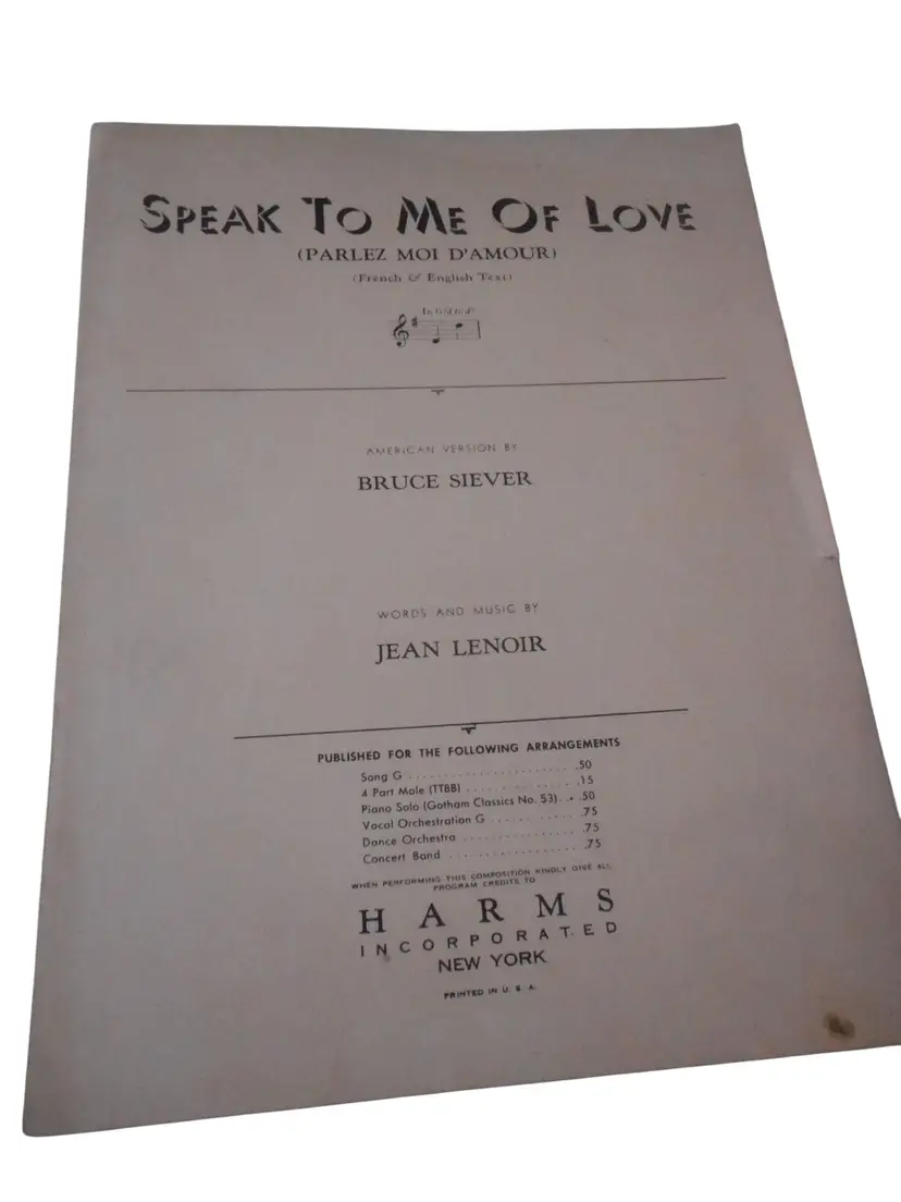 Parlez Moi D Amour Speak To Me Of Love Vintage Sheet Music c 1930 French English