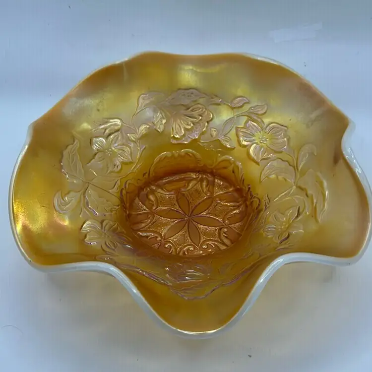 #1603 Vintage Duggan Dogwood Marigold Carnival Glass Dish