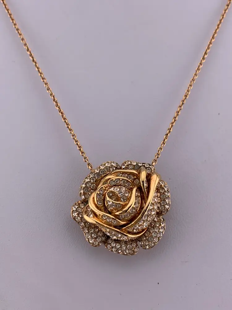 Nadri Single Rose With Rhinestones Necklace