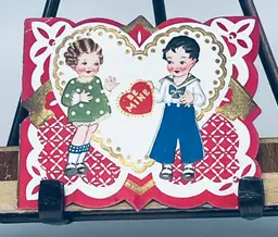 WWII Era Valentine Card 1930s to 40s - Sailor Boy and Girl Love Note Made in USA
