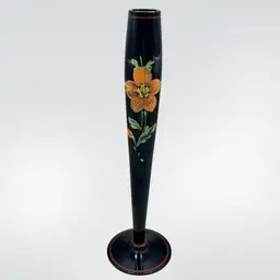 Black Amethyst Glass Bud Vase With Hand Painted Flowers Maryland Glass Co. 10”
