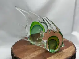 Art Glass Sommerso Angel Fish Paperweights Shades Of Green Set Of 2