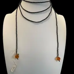 Gemstone Lariat Necklace With Amber Crystal Beads Tiny 14k Accents