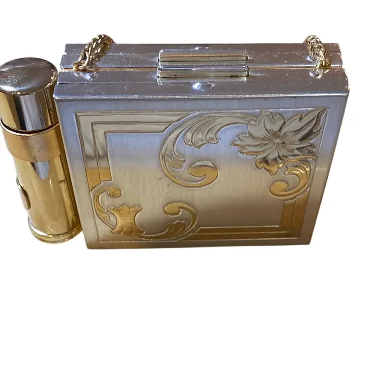 Outstanding Vintage Dual Compact And Lipstick Purse With Chain