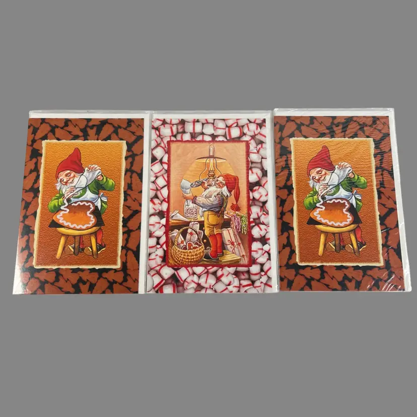 Troll Scandinavian Lars Carlsson Scratch-n-Sniff Christmas Cards. Two Gingerbread, 1 Candy Cane. Three Original Sealed Plastic w Envelopes.