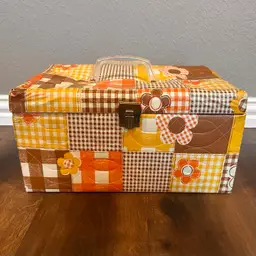 Vintage Quilted Vinyl Padded Floral Sewing Box