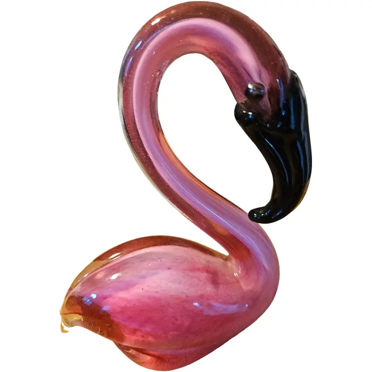 hand-blown pink art glass flamingo figurine