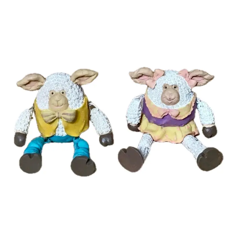 Vintage Sheep Shelf Sitter Figurine Set Anthropomorphic Kitsch Farmhouse Twee