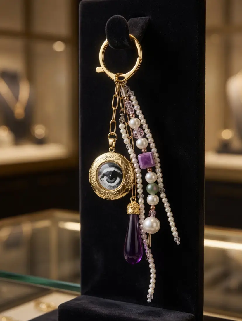 Niknax Rare Collectible Art Bag Charm Keychain FORNASETTI  EVIL EYE ART OOAK Treasure Find