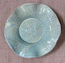 Handmade Light Green Botanical  Trinket Candy Dish Art Pottery Nature Earthy