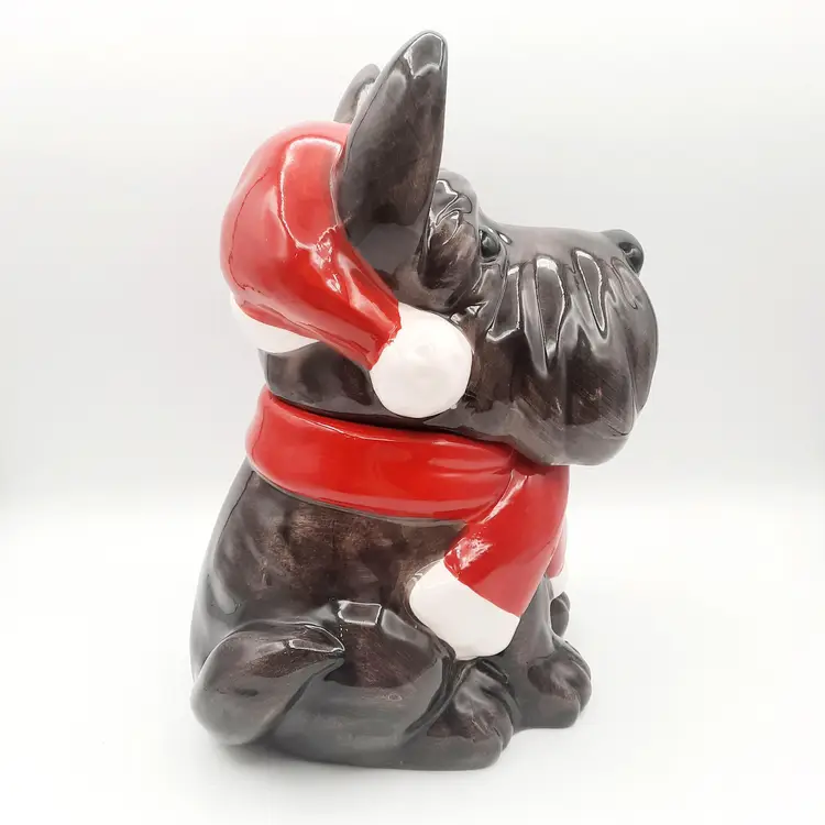 Scottie Dog Christmas Hat & Scarf Ceramic Earthenware Cookie Jar