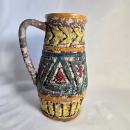 Vintage Italian Pottery Jug/Pitcher-Hand Painted Folk Art Terracotta, Stamped Italy