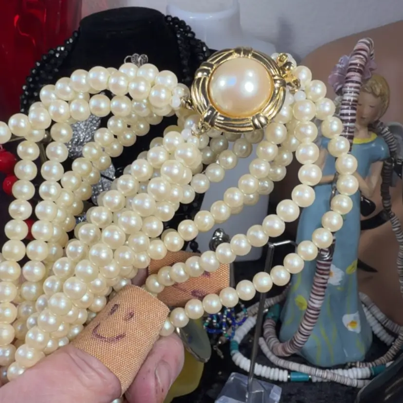 8 Strand Faux Pearl 16” Necklace Slider Clasp