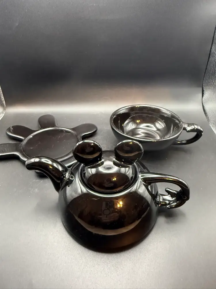 Disney Mickey Mouse Black Ceramic Teapot With Unique Base