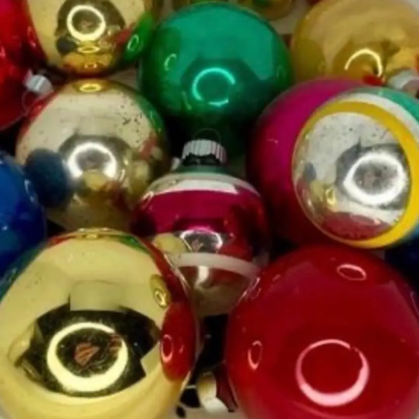 Lot of 13 Vintage Glass Christmas Ball Ornaments Shiny Brites & Rauch USA