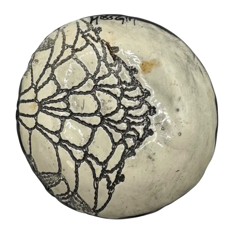 Signed Moss Girl Studio Art Pottery Trinket Dish Red Moth Butterfly Floral 4.5”