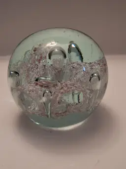 Controlled Bubble Aqua Tinted with Pink & White Spray Paperweight